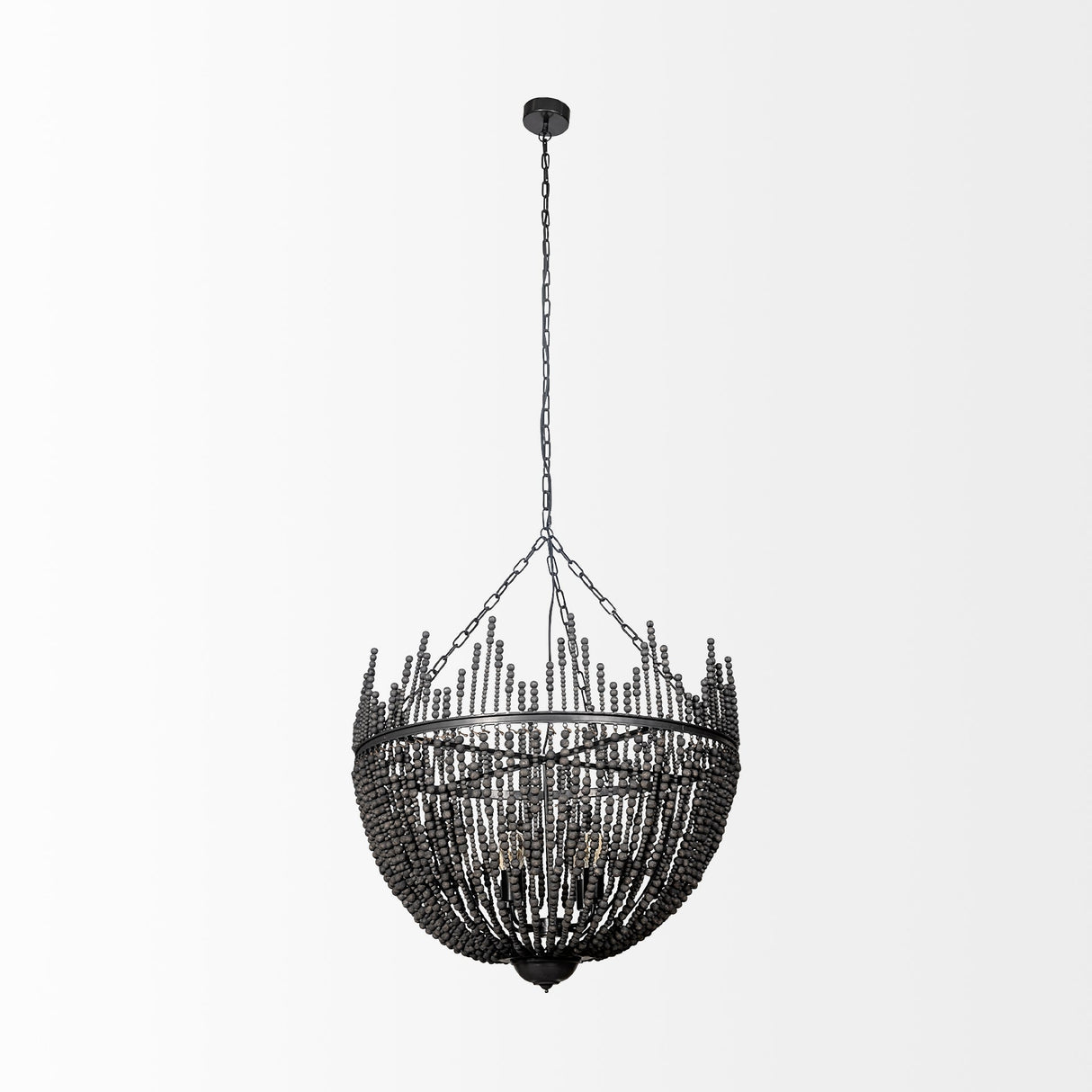 Liam I 32x30 Black Wooden Bead Bowl-Style Four Bulb Chandelier by Mercana at Eve Furniture