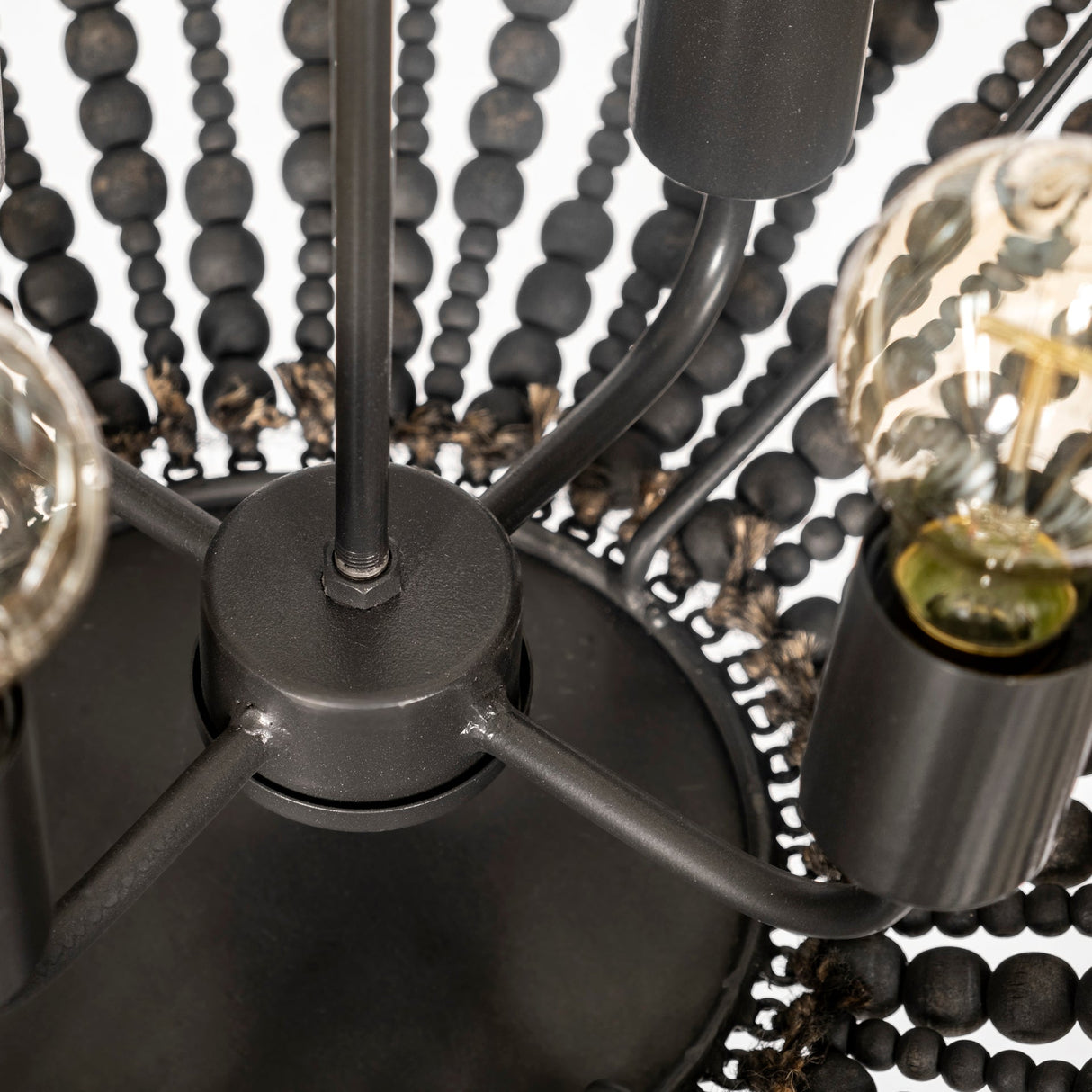 Liam I 32x30 Black Wooden Bead Bowl-Style Four Bulb Chandelier by Mercana at Eve Furniture