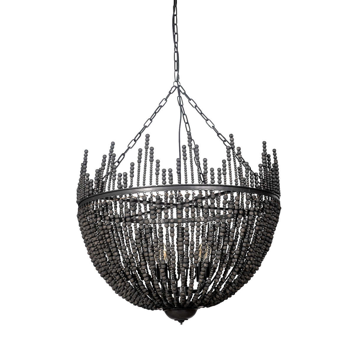 Liam I 32x30 Black Wooden Bead Bowl-Style Four Bulb Chandelier by Mercana at Eve Furniture