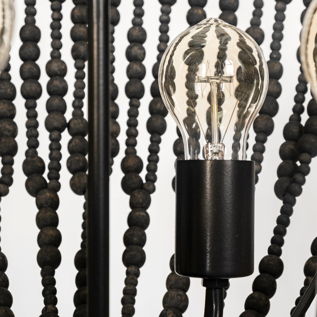 Liam I Black Wooden Bead Bowl-Style Four Bulb Chandelier by Mercana at Eve Furniture