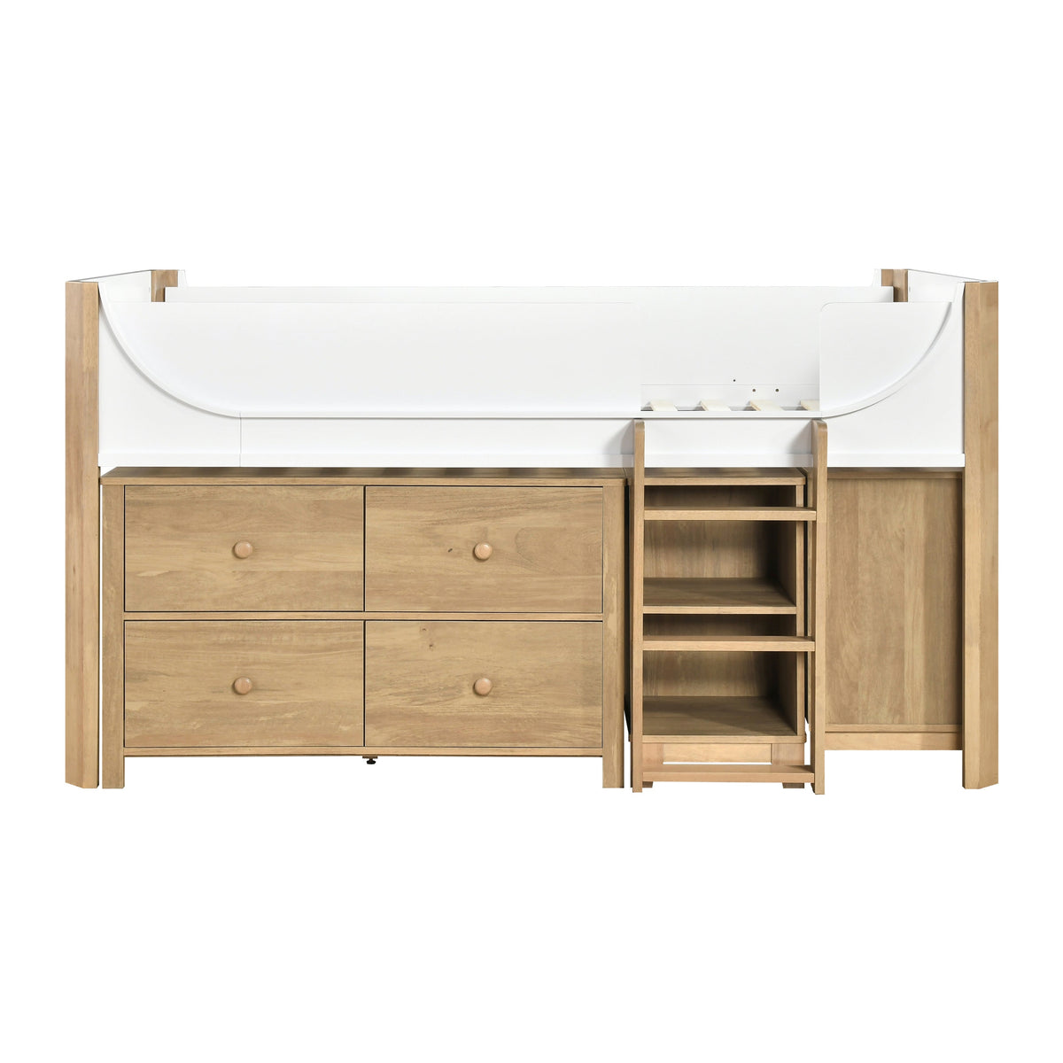 Liam White/Natural Low Loft Bed with 2-Shelf Bookcase, 4-Shelf Bookcase and Dresser by Homelegance at Eve Furniture