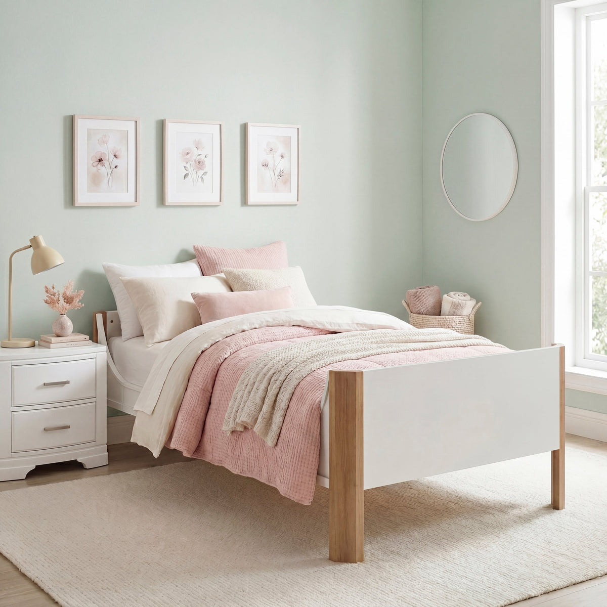 Liam White/Natural Twin Platform Bed by Homelegance at Eve Furniture