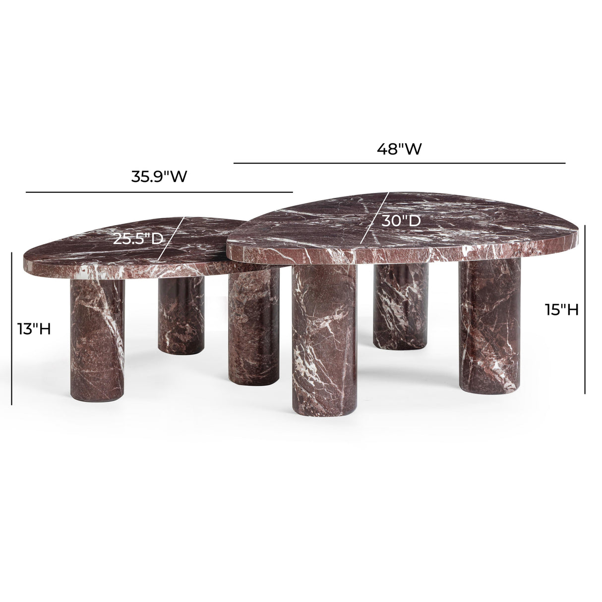 Libby 2-Piece Faux Red Levanto Marble Nesting Coffee Table Set by TOV Furniture at Eve Furniture