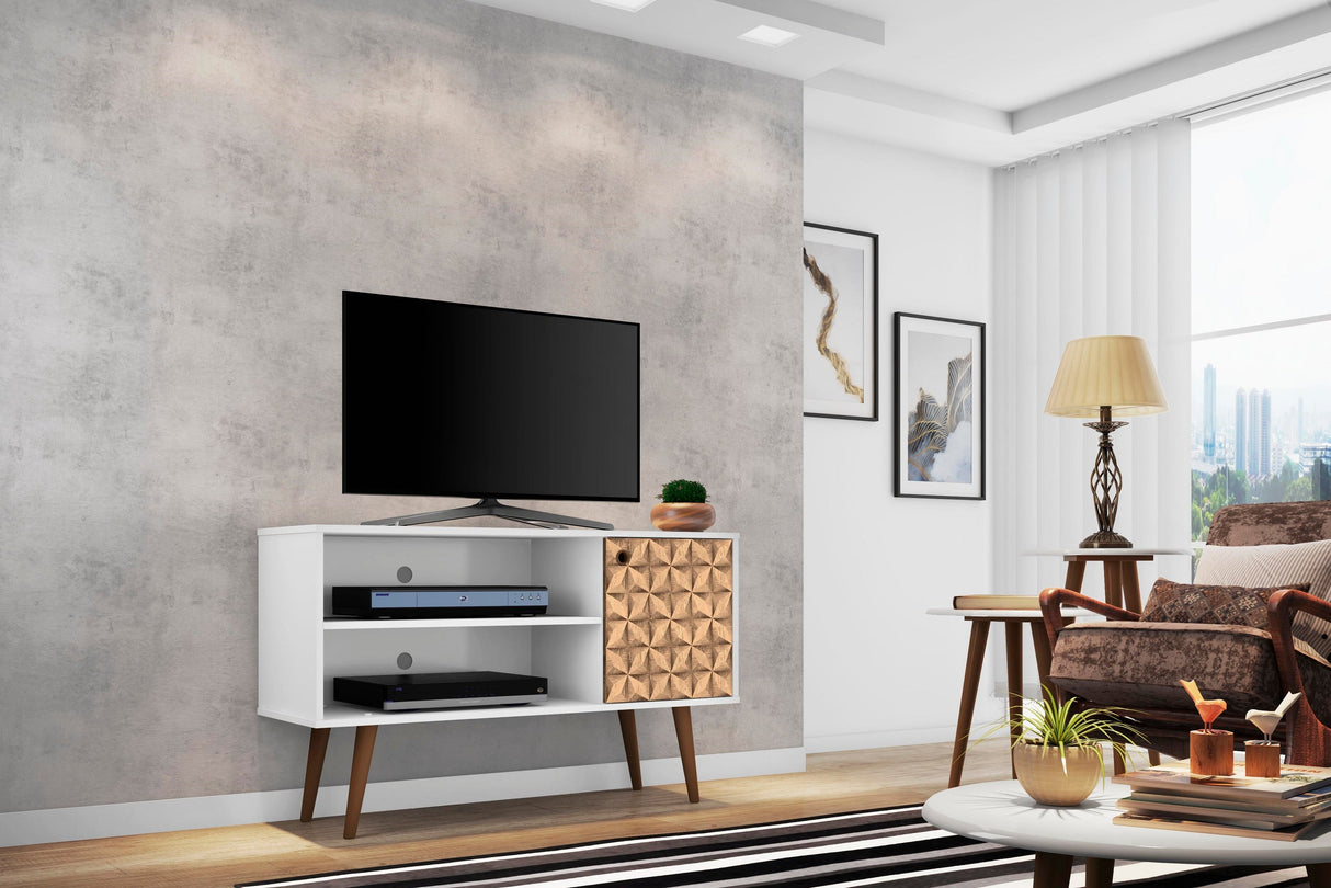 Liberty 42.52 TV Stand in White and 3D Brown Prints by Manhattan Comfort at Eve Furniture