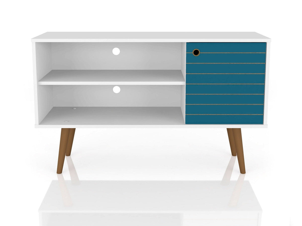 Liberty 42.52 TV Stand in White and Aqua Blue by Manhattan Comfort at Eve Furniture