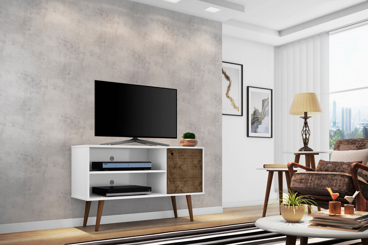 Liberty 42.52 TV Stand in White and Rustic Brown by Manhattan Comfort at Eve Furniture
