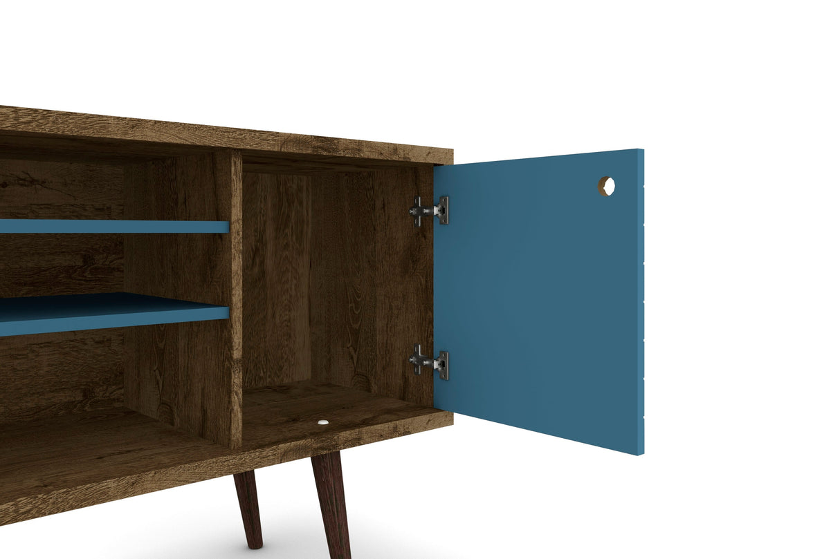Liberty 53.14" Mid-Century Modern TV Stand in Rustic Brown and Aqua Blue by Manhattan Comfort at Eve Furniture