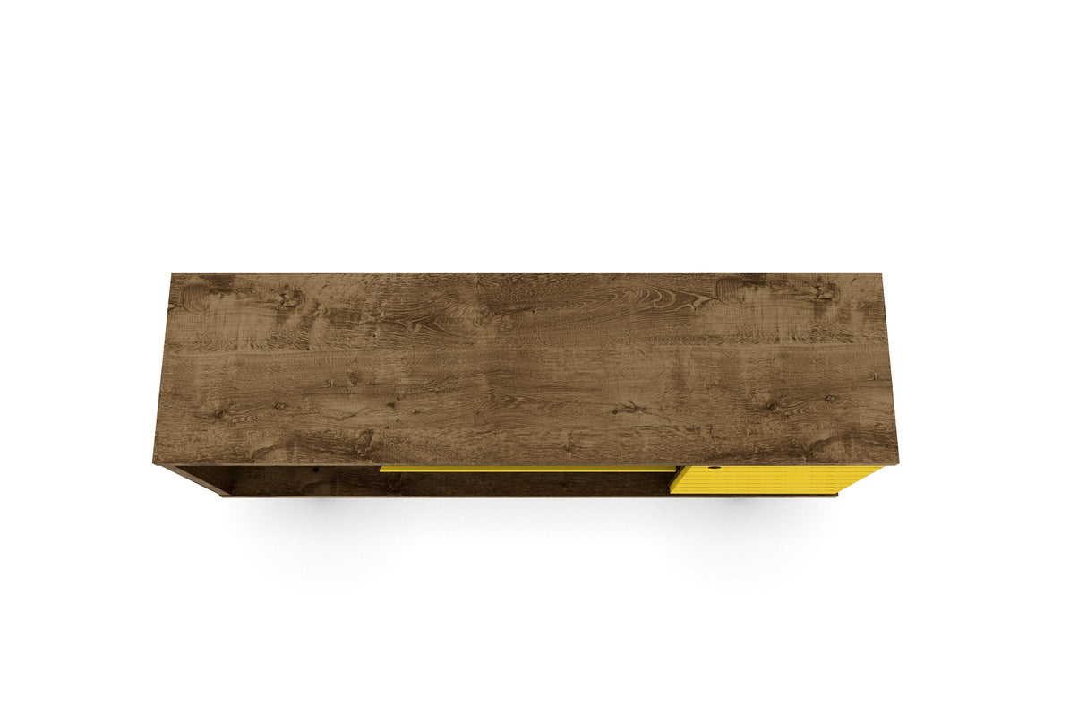 Liberty 53.14" Mid-Century Modern TV Stand in Rustic Brown and Yellow by Manhattan Comfort at Eve Furniture