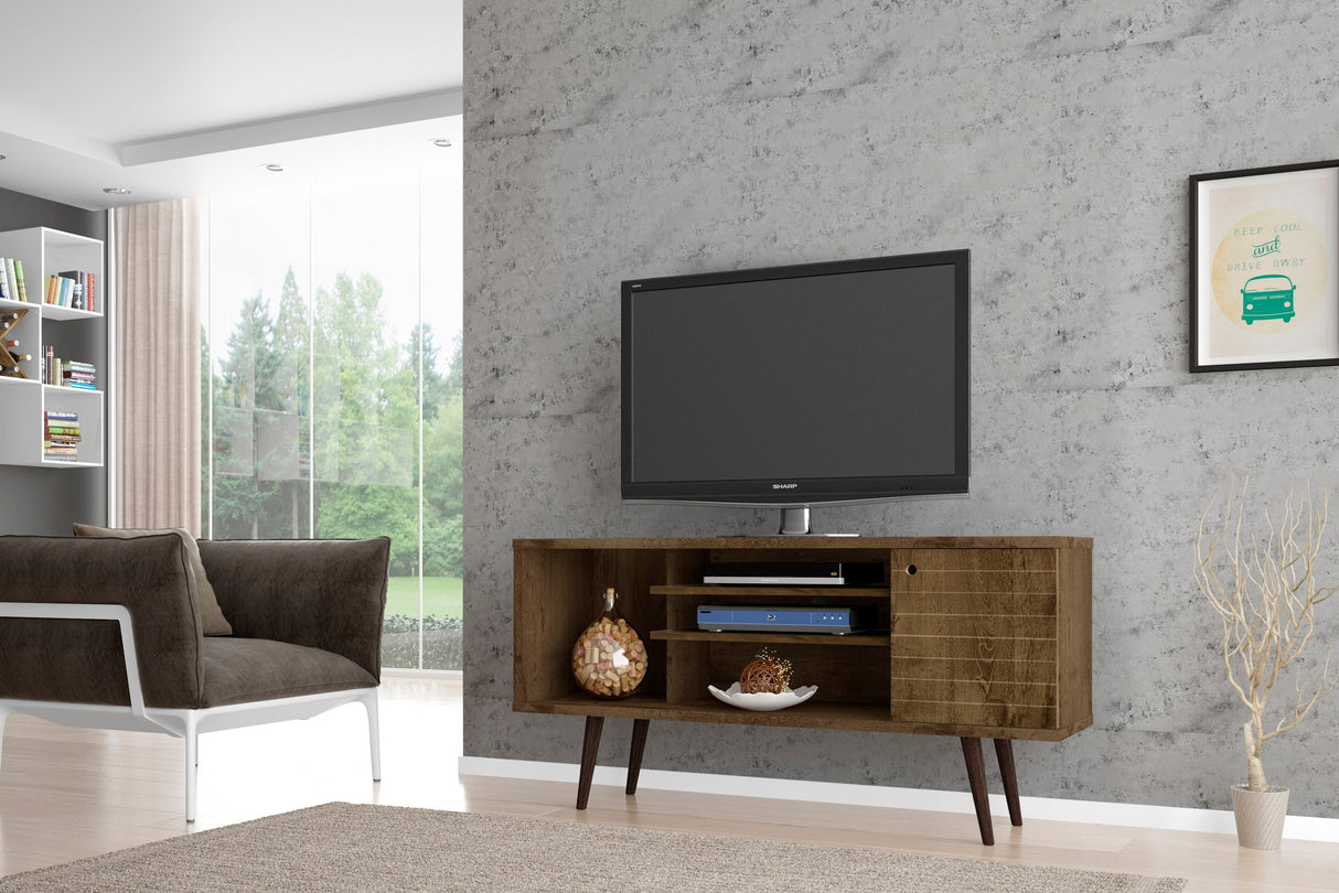 Liberty 53.14" Mid-Century Modern TV Stand in Rustic Brown by Manhattan Comfort at Eve Furniture