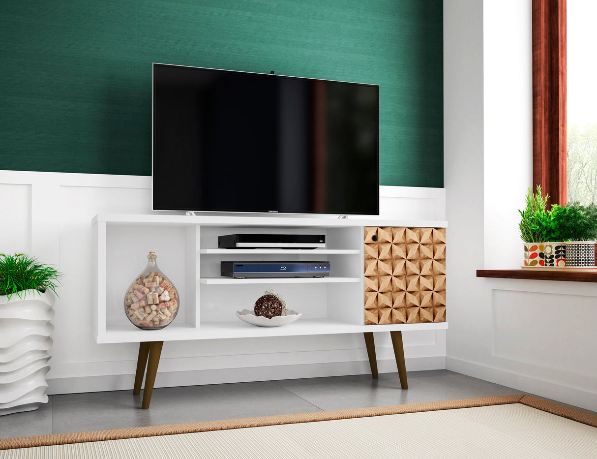 Liberty 53.14" Mid-Century Modern TV Stand in White and 3D Brown Prints by Manhattan Comfort at Eve Furniture