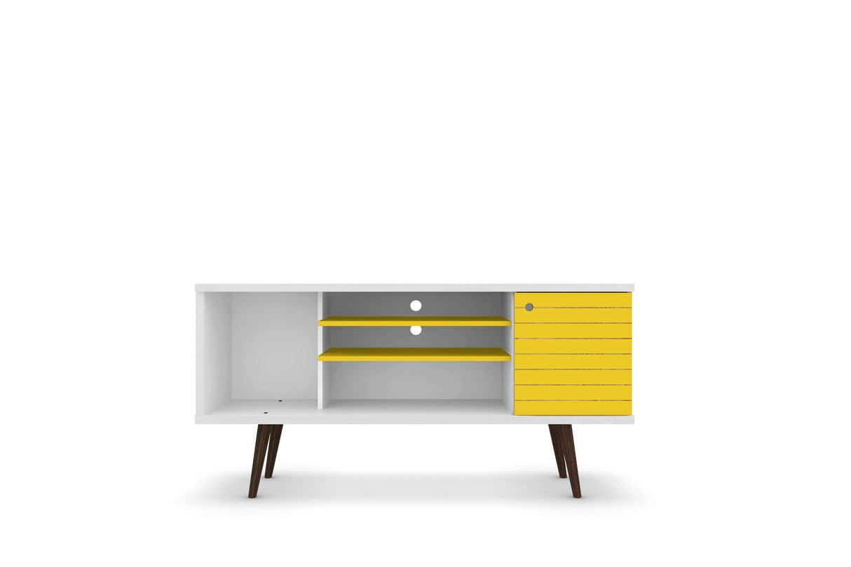 Liberty 53.14" Mid-Century Modern TV Stand in White and Yellow by Manhattan Comfort at Eve Furniture