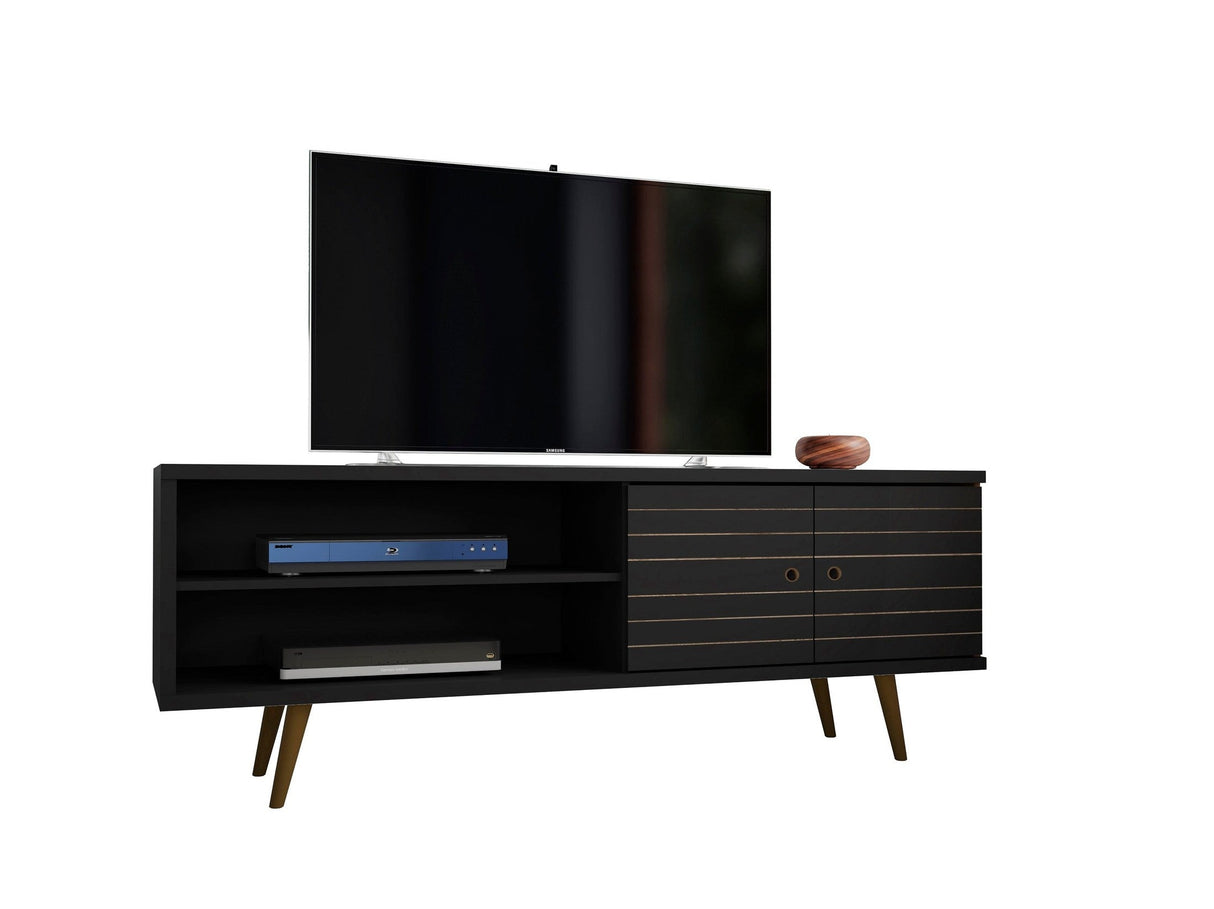 Liberty 62.99" Mid-Century Modern TV Stand in Black by Manhattan Comfort at Eve Furniture