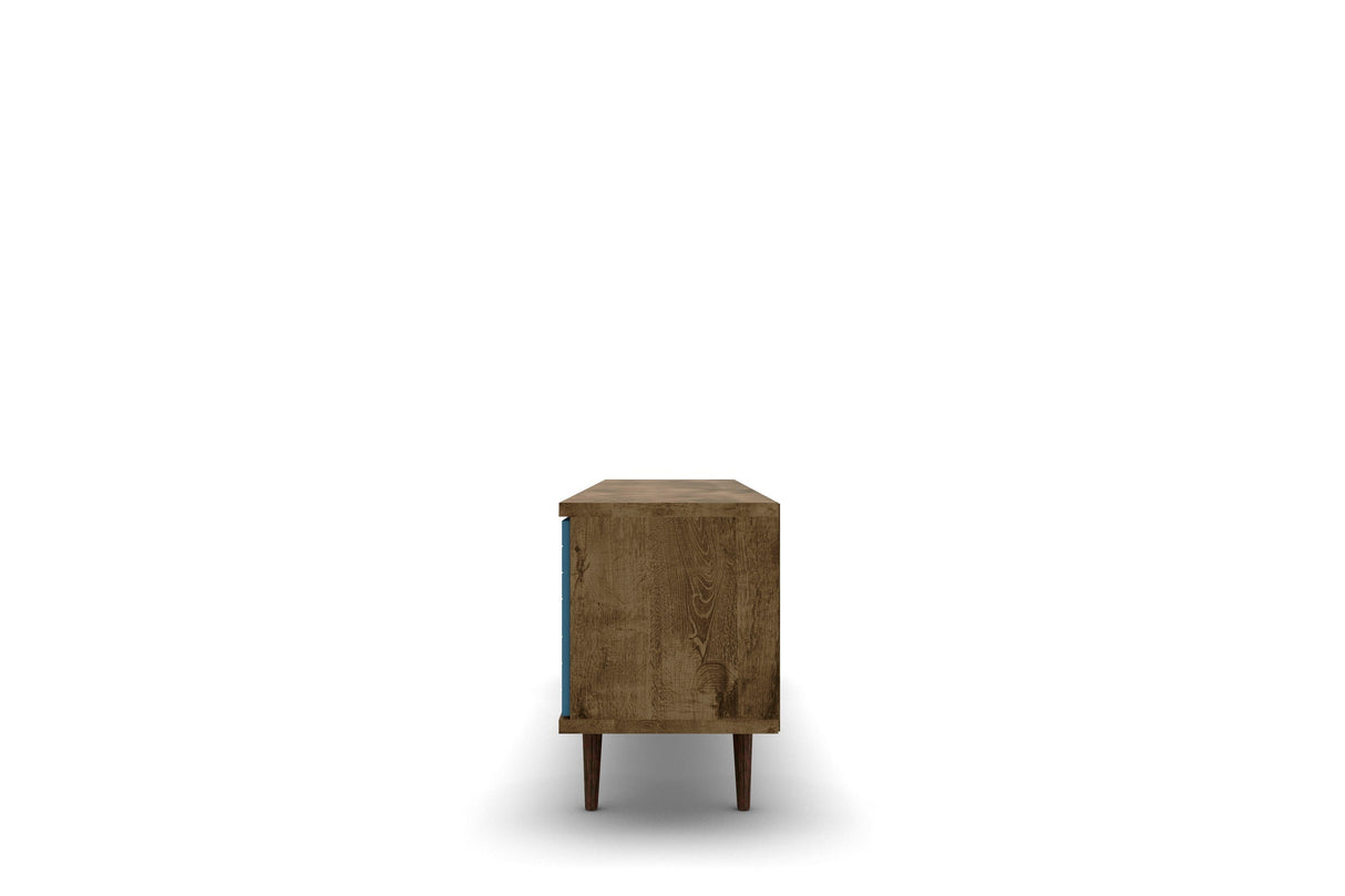 Liberty 62.99" Mid-Century Modern TV Stand in Rustic Brown and Aqua Blue by Manhattan Comfort at Eve Furniture