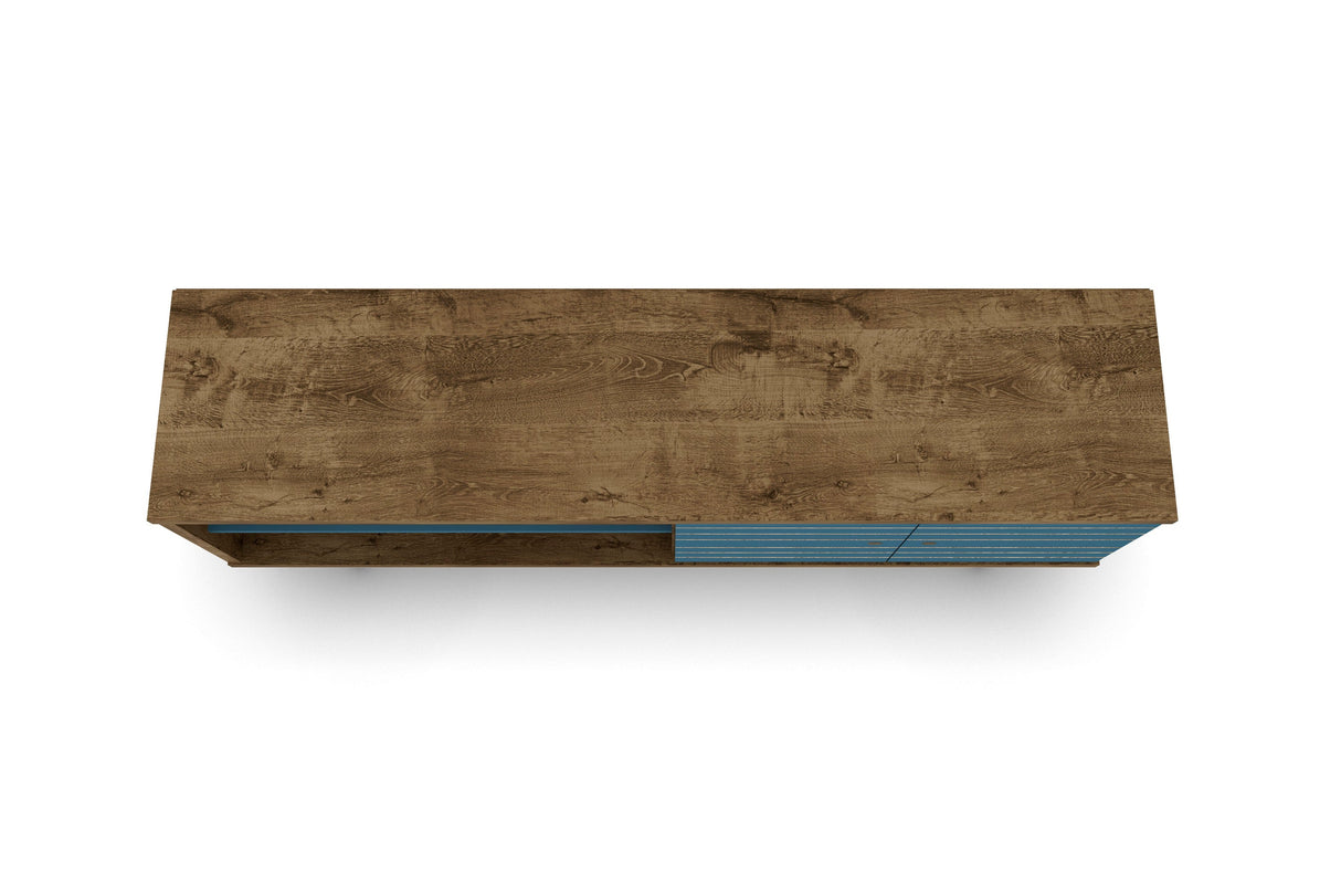 Liberty 62.99" Mid-Century Modern TV Stand in Rustic Brown and Aqua Blue by Manhattan Comfort at Eve Furniture