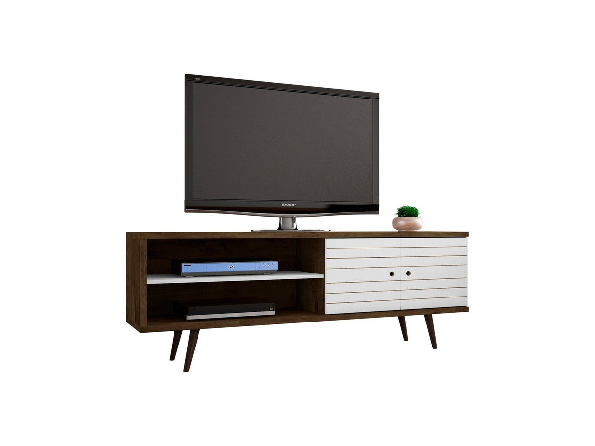 Liberty 62.99" Mid-Century Modern TV Stand in Rustic Brown and White by Manhattan Comfort at Eve Furniture