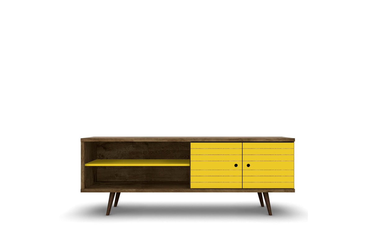Liberty 62.99" Mid-Century Modern TV Stand in Rustic Brown and Yellow by Manhattan Comfort at Eve Furniture
