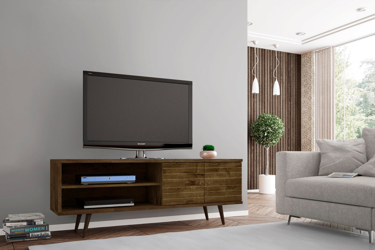 Liberty 62.99" Mid-Century Modern TV Stand in Rustic Brown by Manhattan Comfort at Eve Furniture