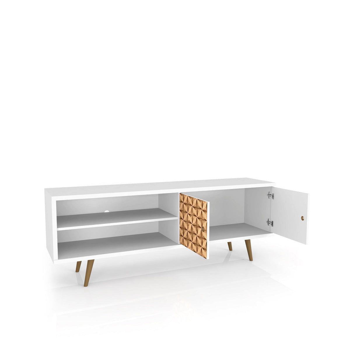 Liberty 62.99" Mid-Century Modern TV Stand in White and 3D Brown Prints by Manhattan Comfort at Eve Furniture