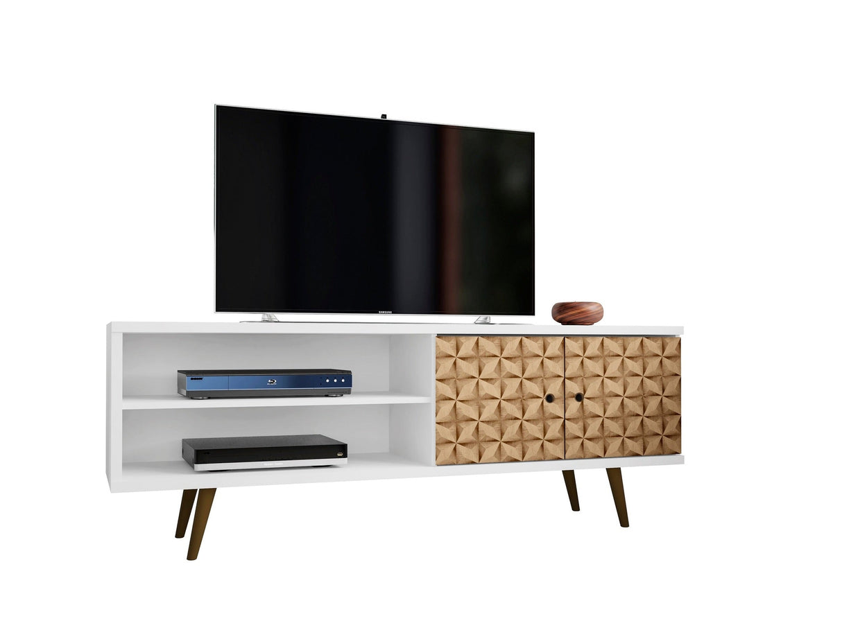 Liberty 62.99" Mid-Century Modern TV Stand in White and 3D Brown Prints by Manhattan Comfort at Eve Furniture