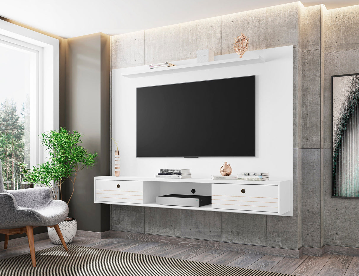 Liberty 70.86 Floating Entertainment Center in White by Manhattan Comfort at Eve Furniture