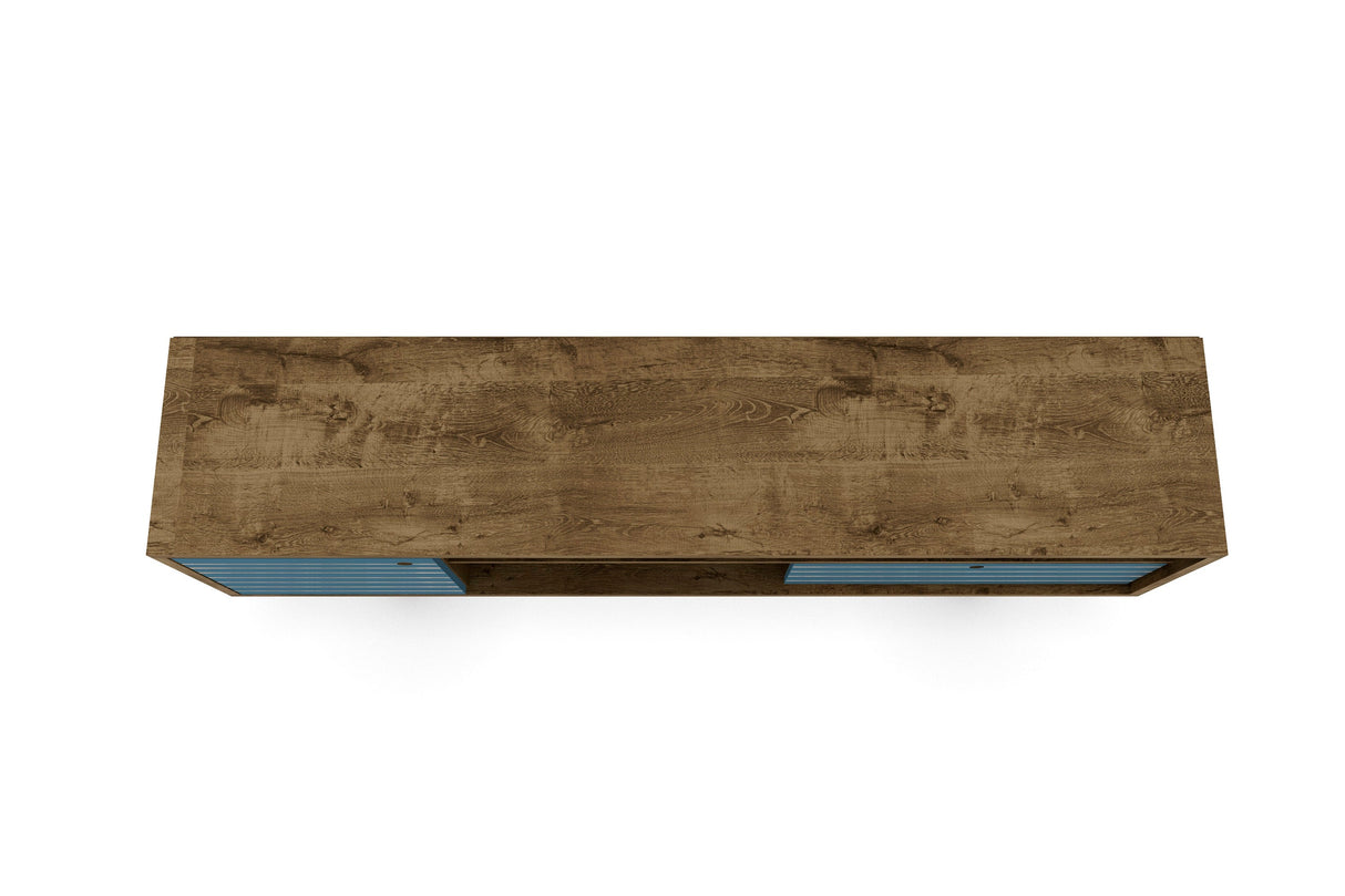 Liberty 70.86" Mid-Century Modern TV Stand in Rustic Brown and Aqua Blue by Manhattan Comfort at Eve Furniture