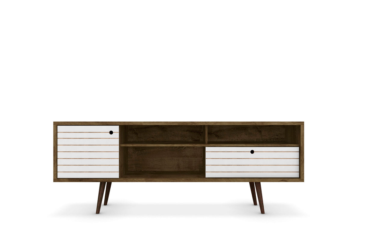Liberty 70.86" Mid-Century Modern TV Stand in Rustic Brown and White by Manhattan Comfort at Eve Furniture