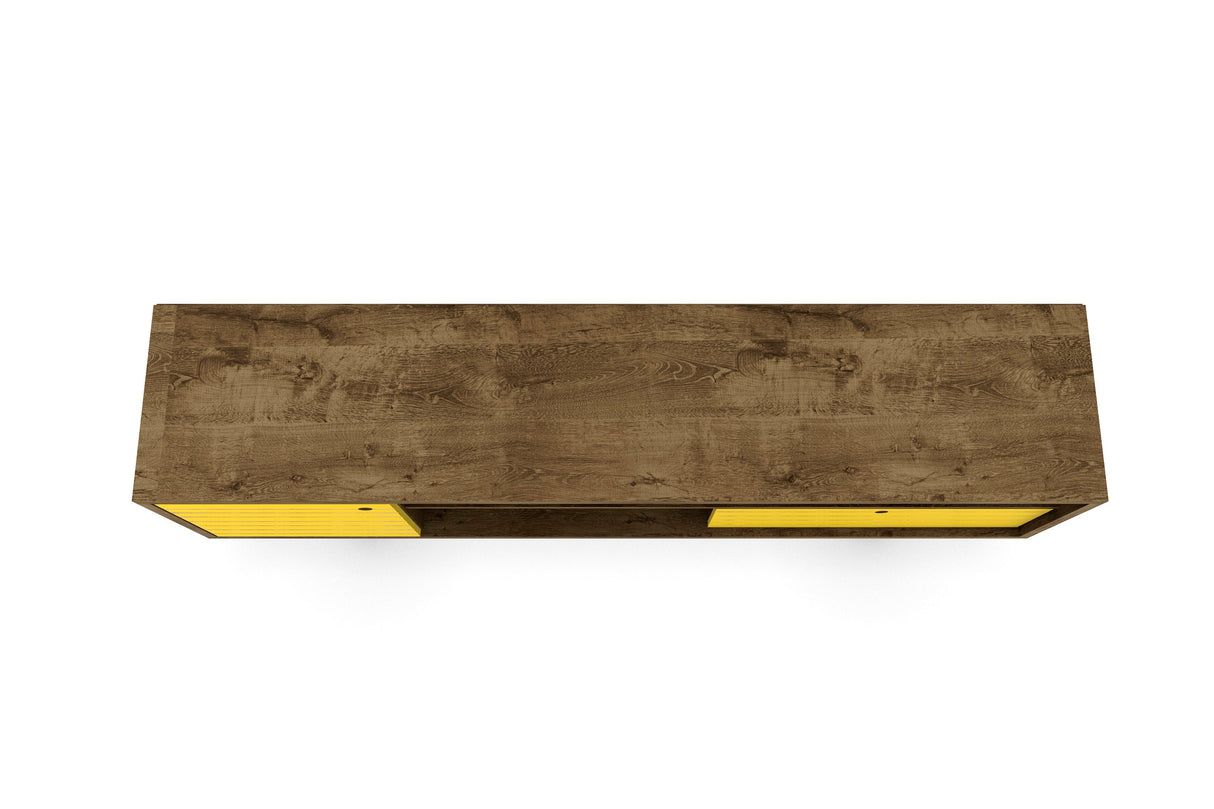 Liberty 70.86" Mid-Century Modern TV Stand in Rustic Brown and Yellow by Manhattan Comfort at Eve Furniture