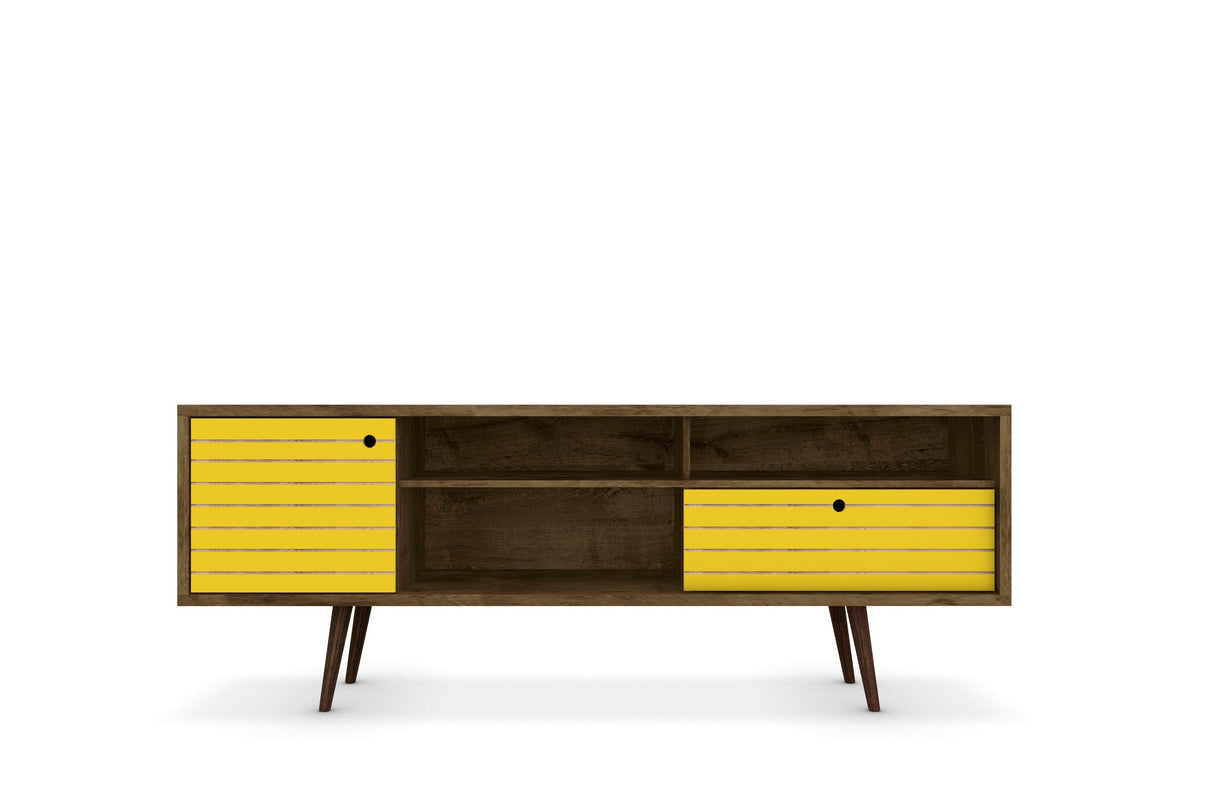 Liberty 70.86" Mid-Century Modern TV Stand in Rustic Brown and Yellow by Manhattan Comfort at Eve Furniture