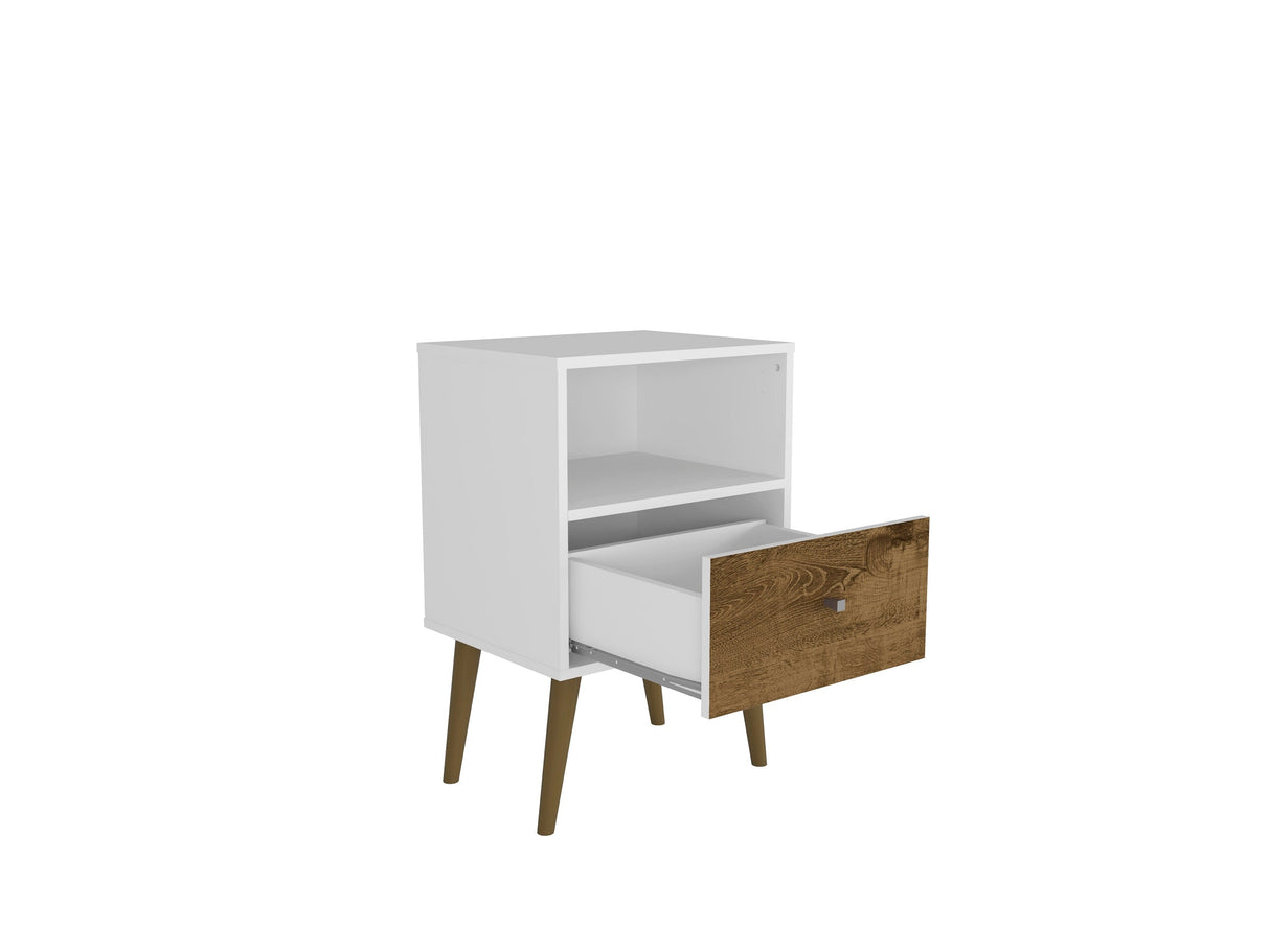 Liberty Mid-Century Modern Nightstand 1.0 in White and Rustic Brown by Manhattan Comfort at Eve Furniture