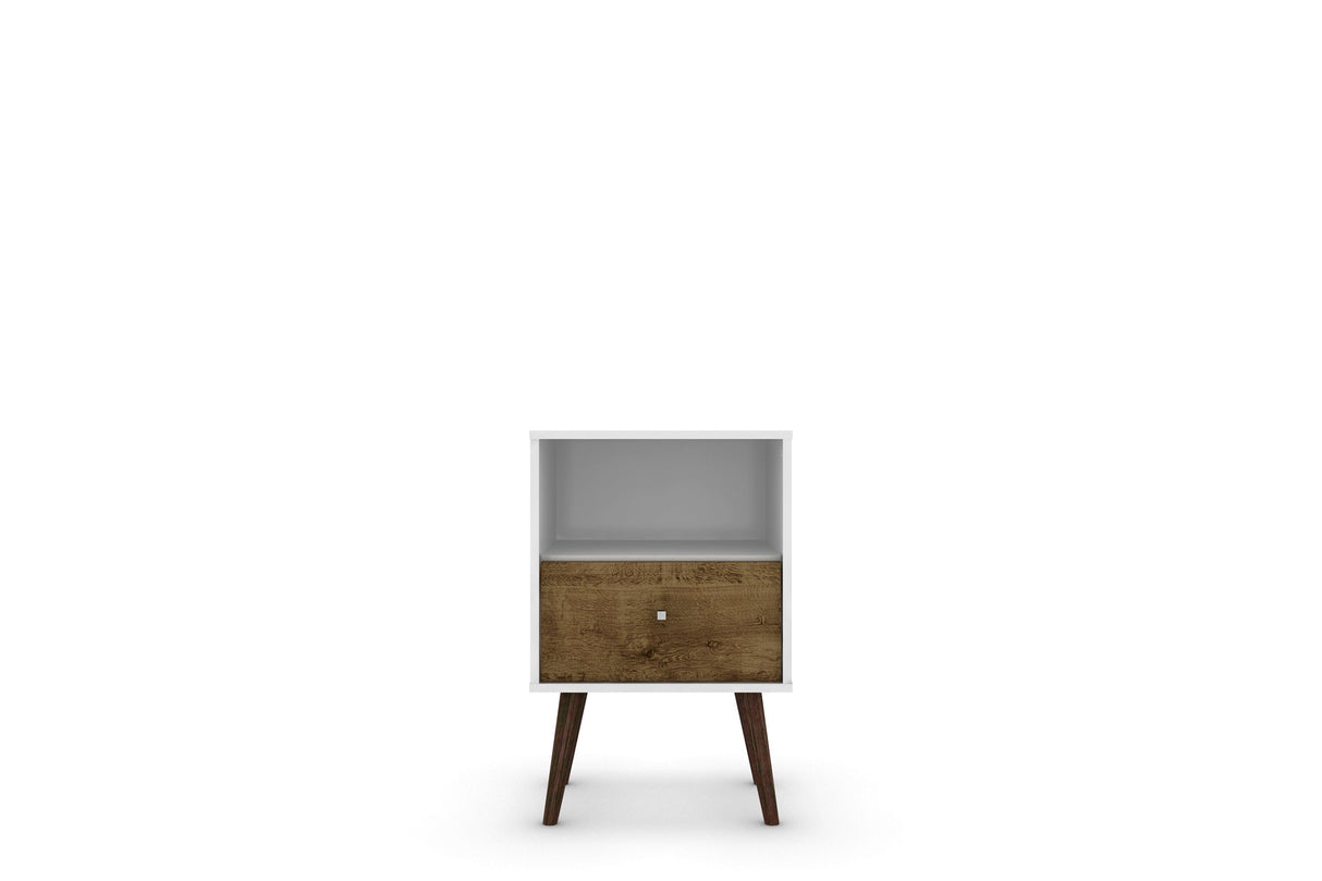Liberty Mid-Century Modern Nightstand 1.0 in White and Rustic Brown by Manhattan Comfort at Eve Furniture