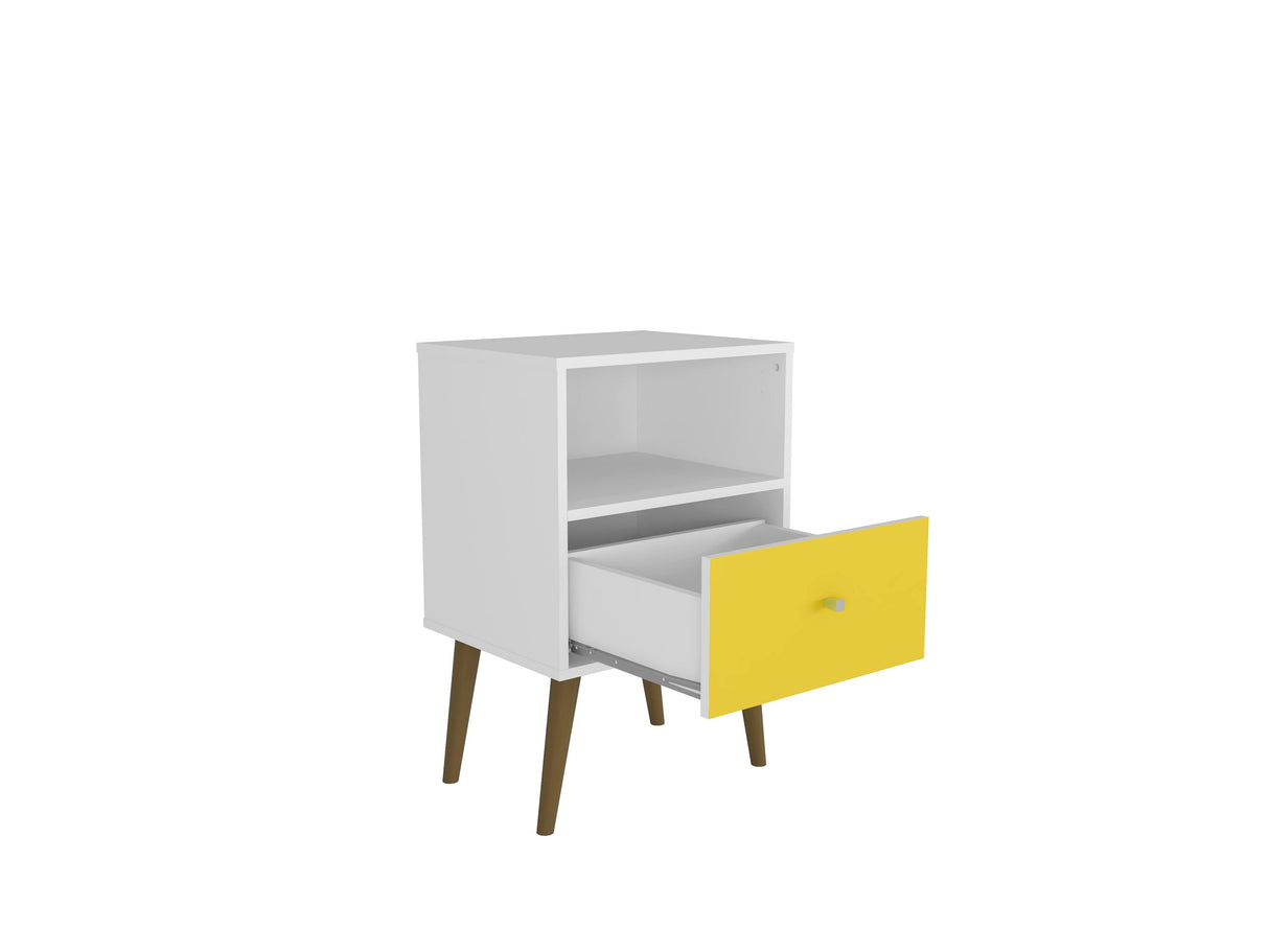 Liberty Mid-Century Modern Nightstand 1.0 in White and Yellow by Manhattan Comfort at Eve Furniture