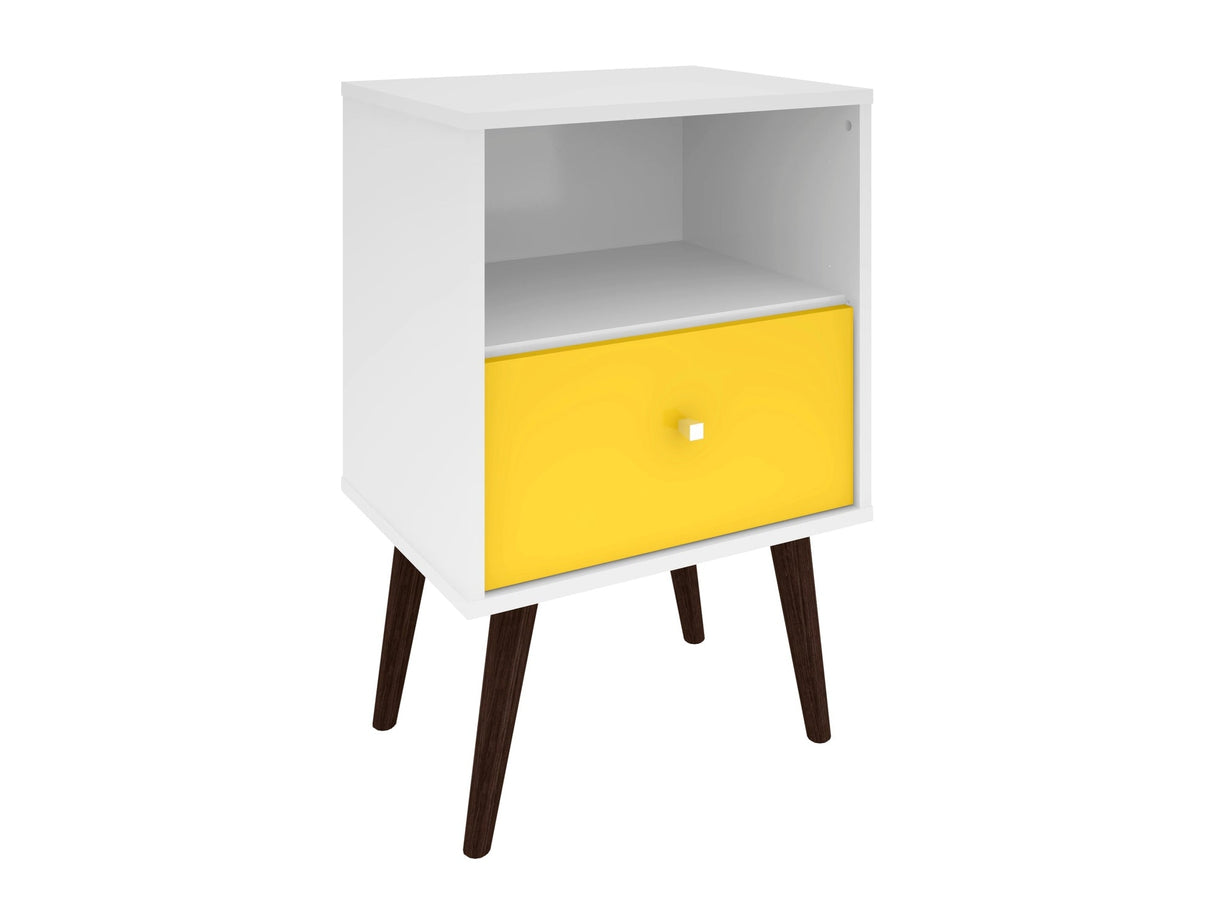 Liberty Mid-Century Modern Nightstand 1.0 in White and Yellow by Manhattan Comfort at Eve Furniture