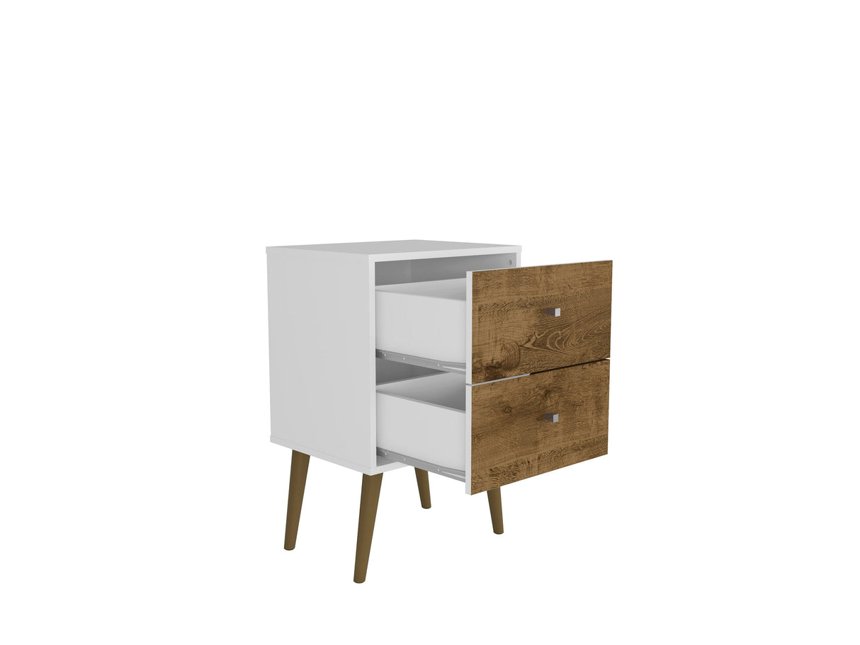 Liberty Mid-Century Modern Nightstand 2.0 in White and Rustic Brown by Manhattan Comfort at Eve Furniture