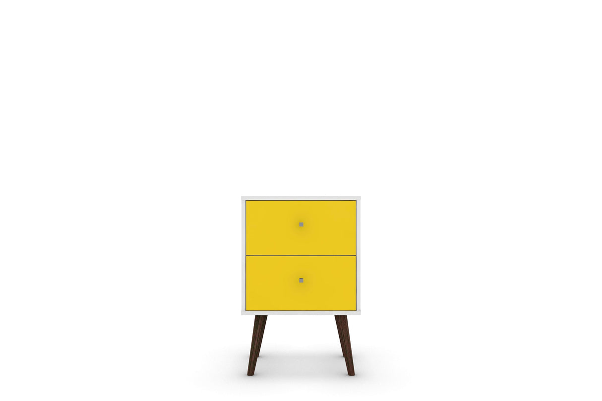 Liberty Mid-Century Modern Nightstand 2.0 in White and Yellow by Manhattan Comfort at Eve Furniture
