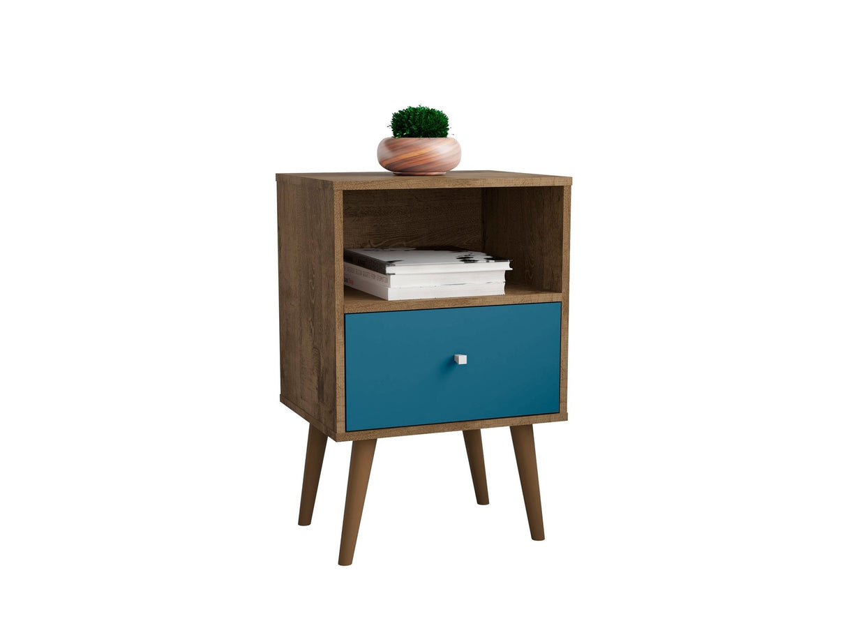 Liberty Nightstand 1.0 in Rustic Brown and Aqua Blue by Manhattan Comfort at Eve Furniture