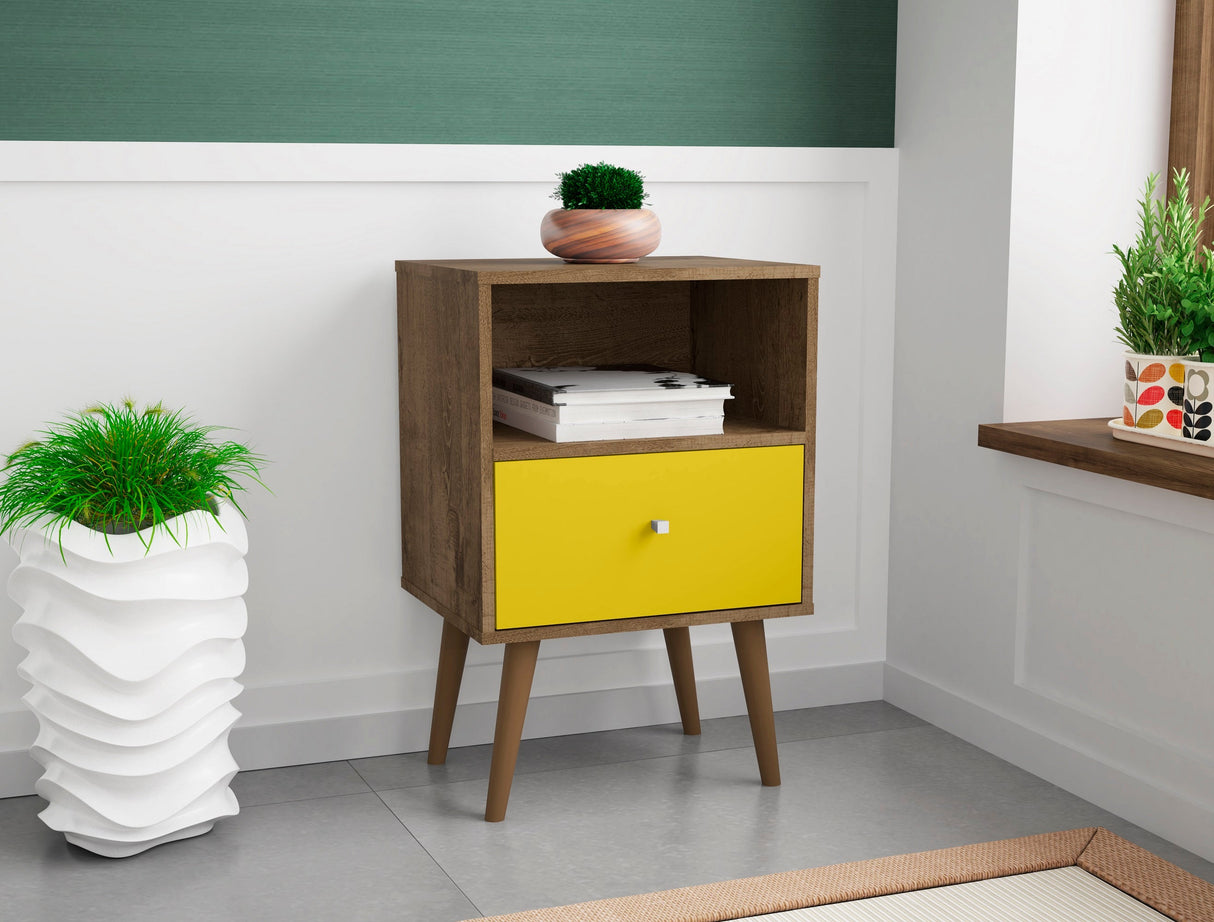 Liberty Nightstand 1.0 in Rustic Brown and Yellow by Manhattan Comfort at Eve Furniture