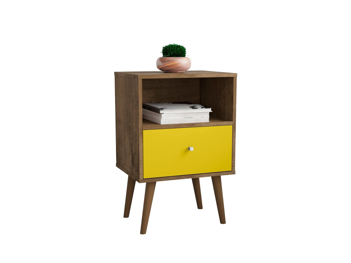 Liberty Nightstand 1.0 in Rustic Brown and Yellow by Manhattan Comfort at Eve Furniture