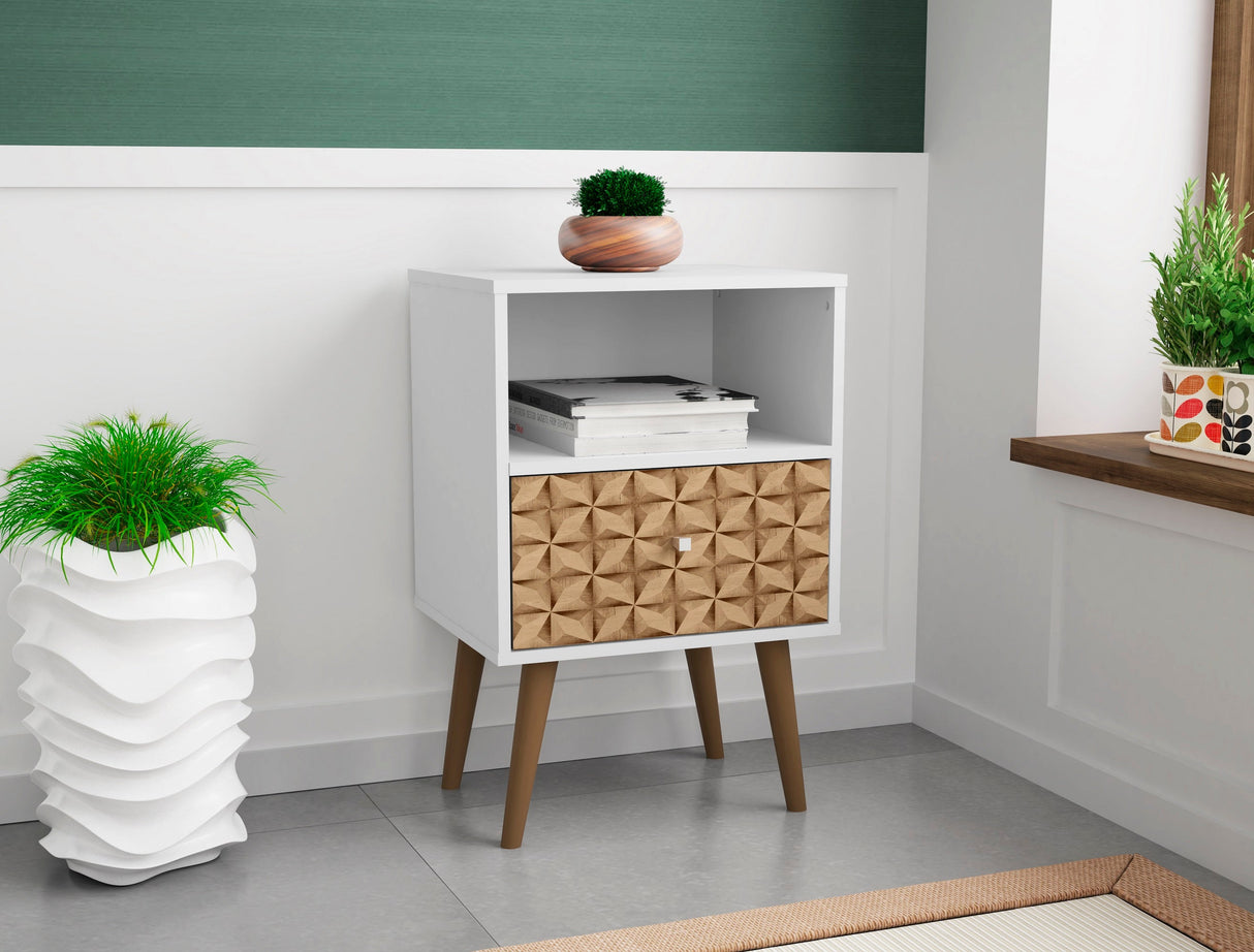 Liberty Nightstand 1.0 in White and 3D Brown Prints by Manhattan Comfort at Eve Furniture