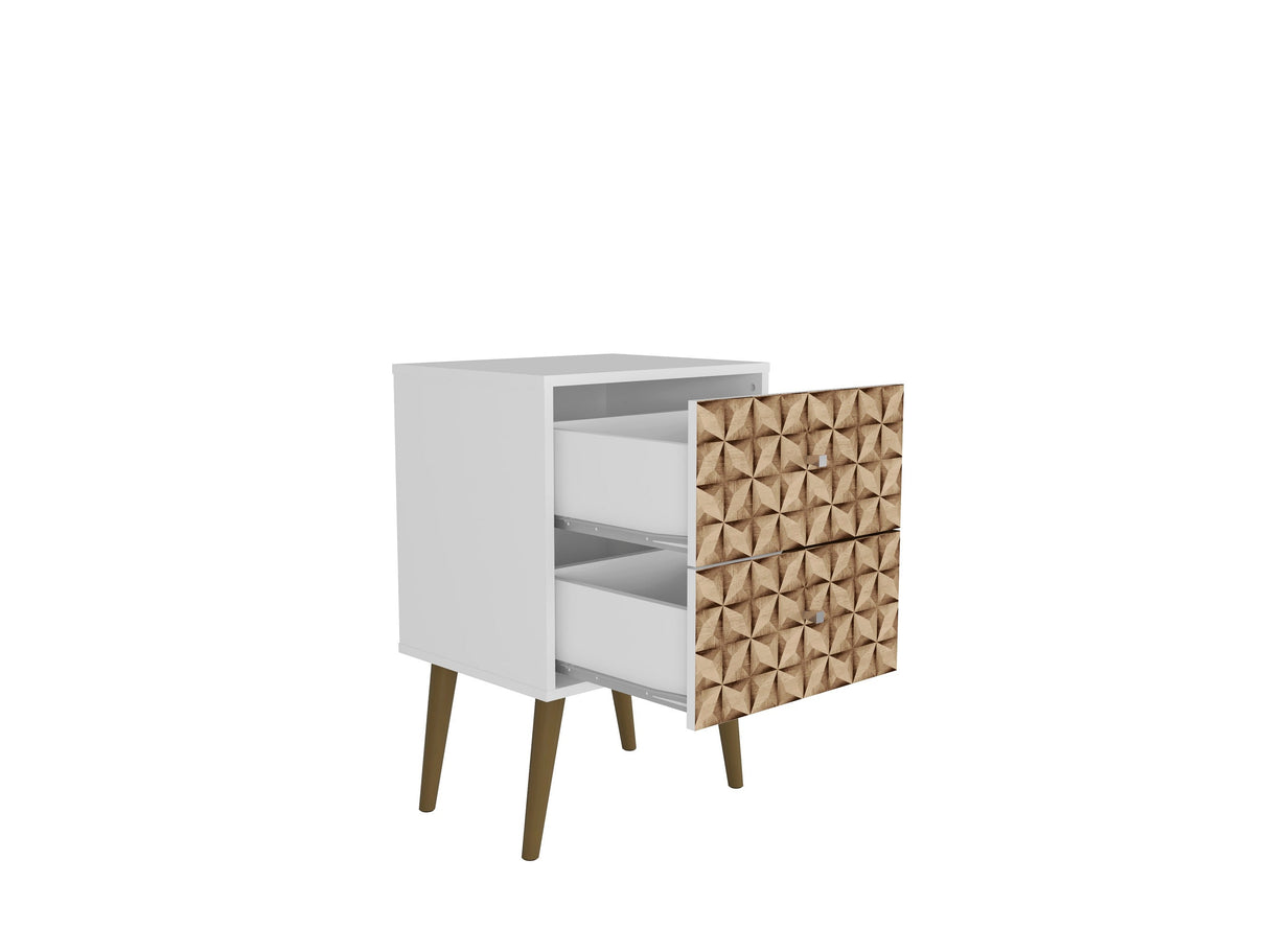 Liberty Nightstand 2.0 in White and 3D Brown Prints by Manhattan Comfort at Eve Furniture
