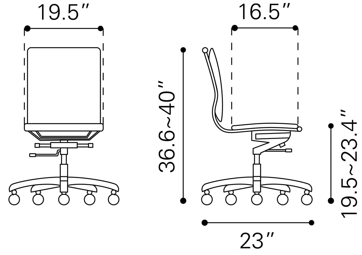 Lider White Plus Armless Office Chair by Zuomod at Eve Furniture
