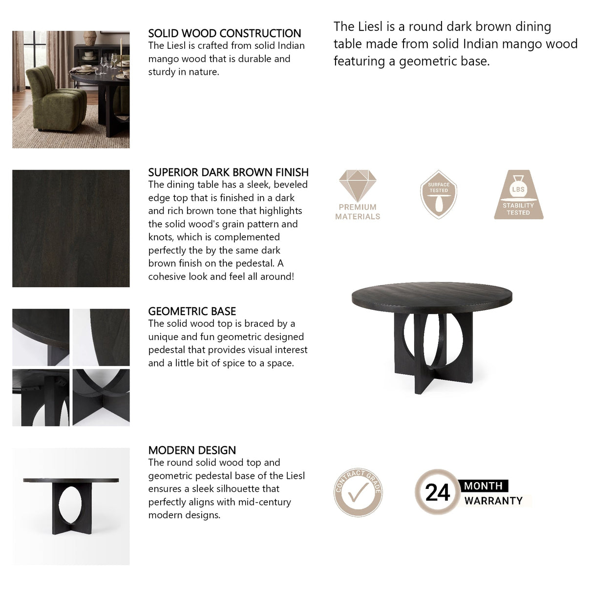 Liesl 54.L x Black Wood W/ Circular Top Dining Table by Mercana at Eve Furniture