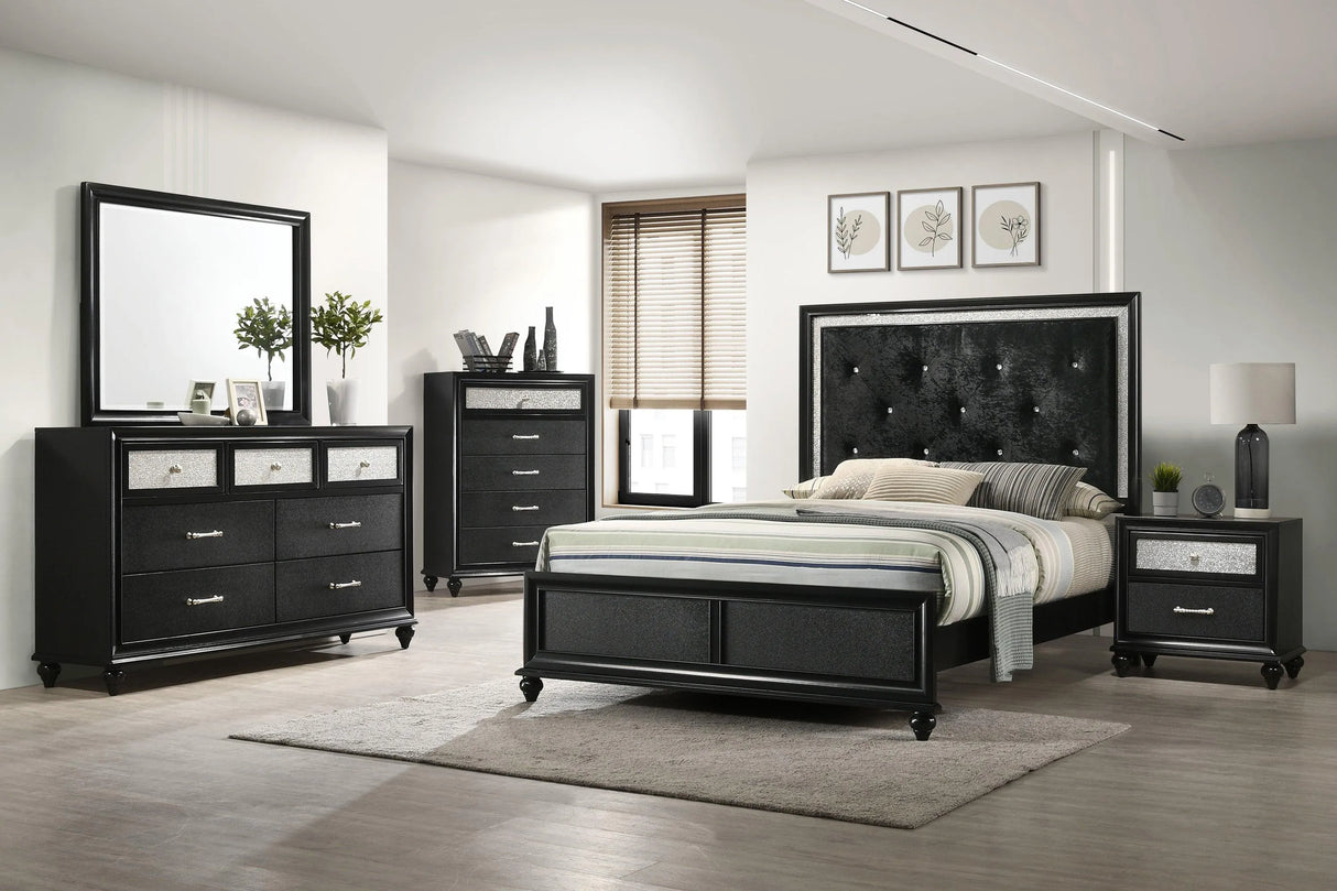 Lila Black Queen Upholstered Panel Bed by Crown Mark at Eve Furniture