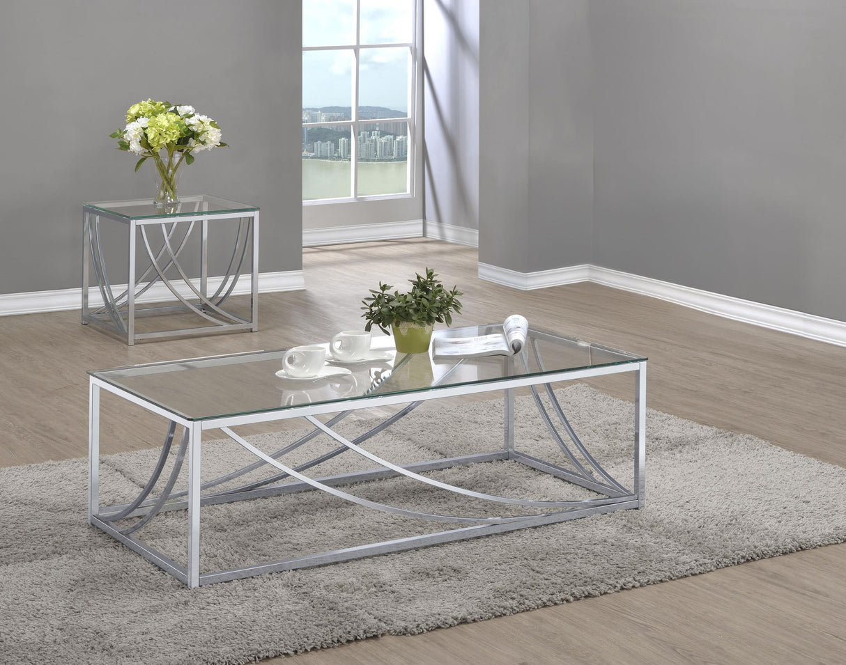 Lille Chrome 2-Piece Glass Top Coffee and End Table Set by Coaster at Eve Furniture