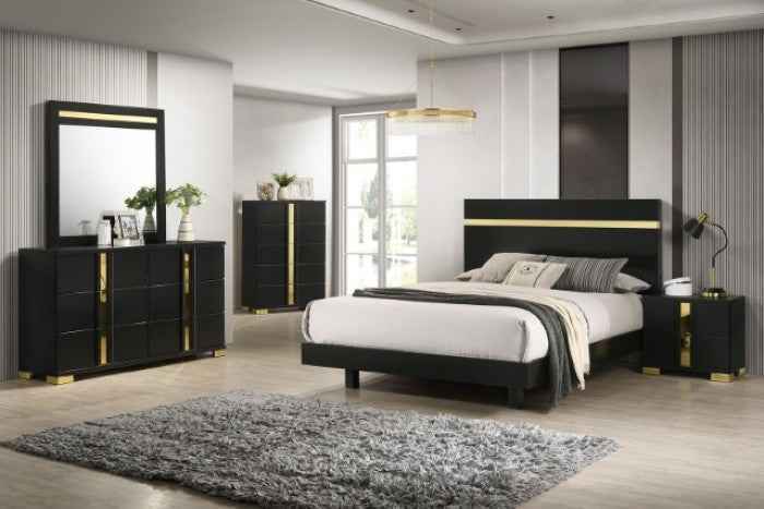 Lillestrom Black/Gold 4-Piece Queen Bedroom Set by Furniture of America at Eve Furniture