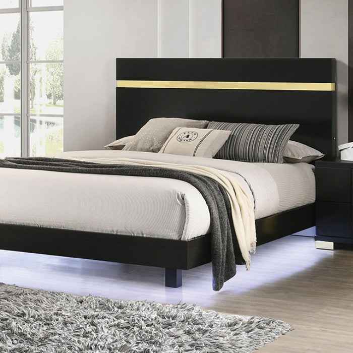 Lillestrom Black/Gold 4-Piece Queen Bedroom Set by Furniture of America at Eve Furniture