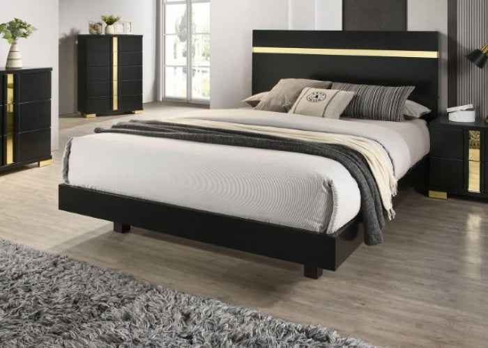 Lillestrom Black/Gold 4-Piece Queen Bedroom Set by Furniture of America at Eve Furniture