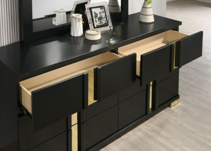 Lillestrom Black/Gold 4-Piece Queen Bedroom Set by Furniture of America at Eve Furniture
