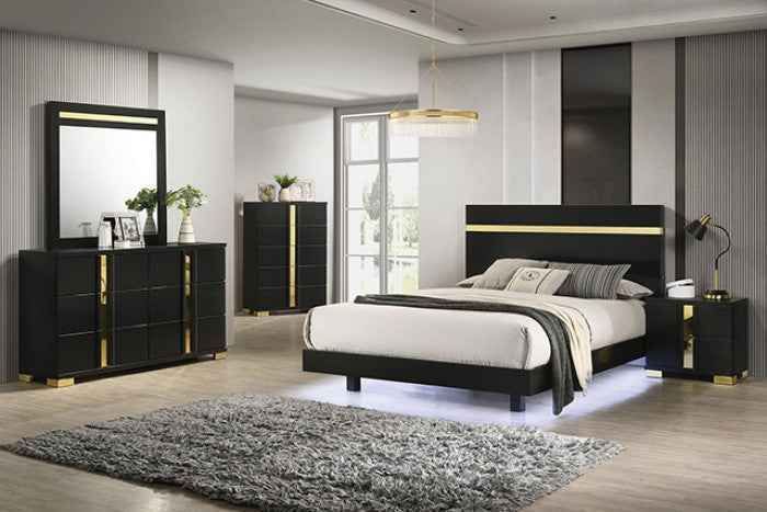 Lillestrom Black/Gold 4-Piece Queen Bedroom Set by Furniture of America at Eve Furniture