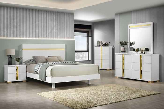 Lillestrom White/Gold 4-Piece Queen Bedroom Set by Furniture of America at Eve Furniture