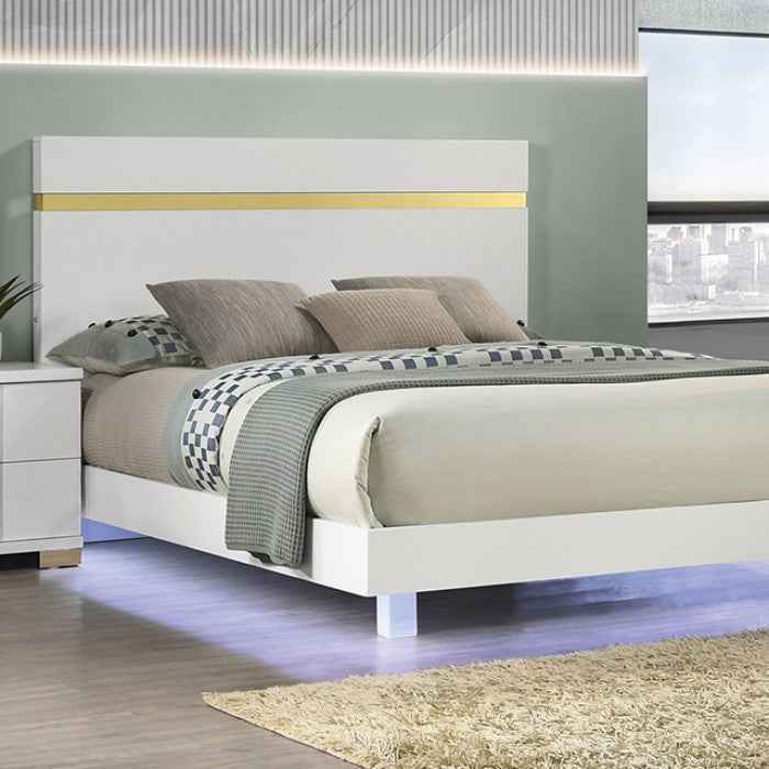 Lillestrom White/Gold 4-Piece Queen Bedroom Set by Furniture of America at Eve Furniture